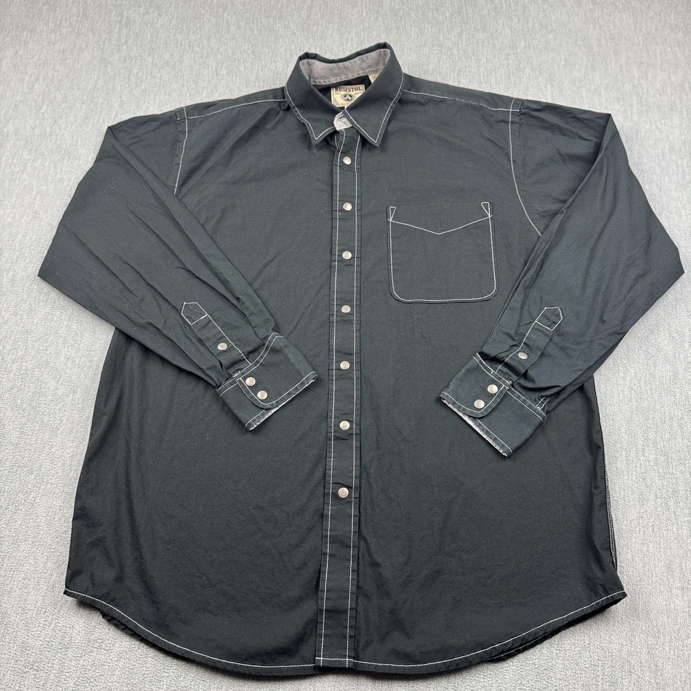 Resistol Shirt Mens Medium Black Button Up Snap Button Western‎ Rodeo Cowboy